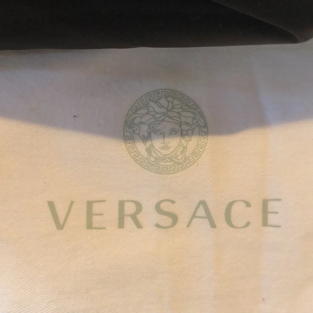 Versace like new black Greca travel bag gold accents nylon magnet close  17x14x7